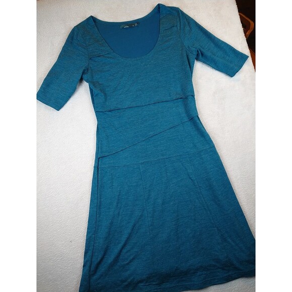 Prana Abilene Wool Blend Dress Women's Small Teal Tiered Lined Short Sleeve - Picture 6 of 13